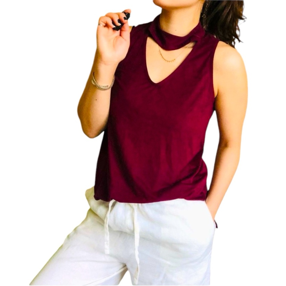 Halogen cutout mockneck suede maroon top Veronica M Fairycore